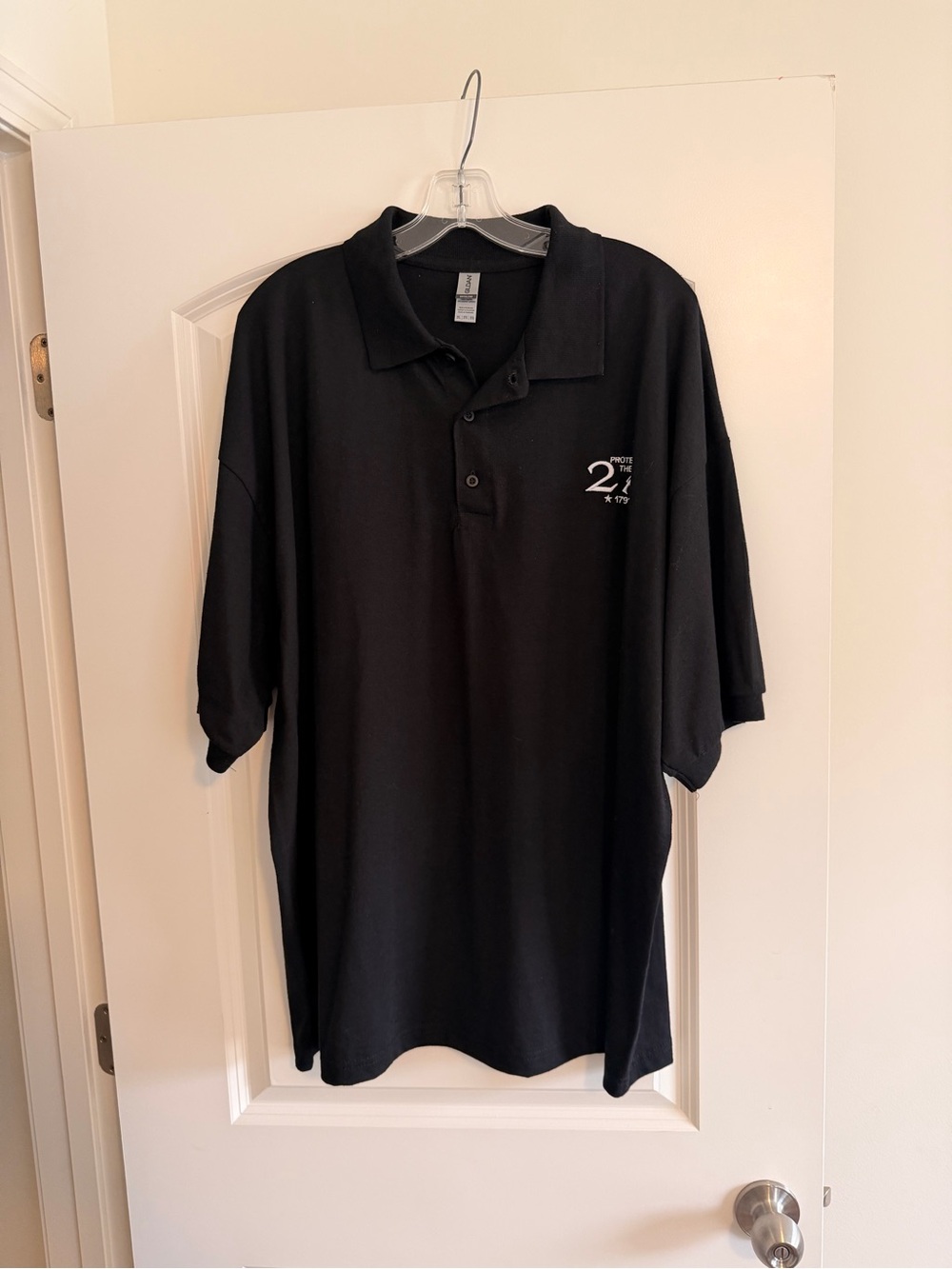 Gildan Black Men’s Polo Shirt with Small White Chest Logo